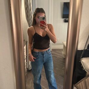 Divided Black Mesh Top